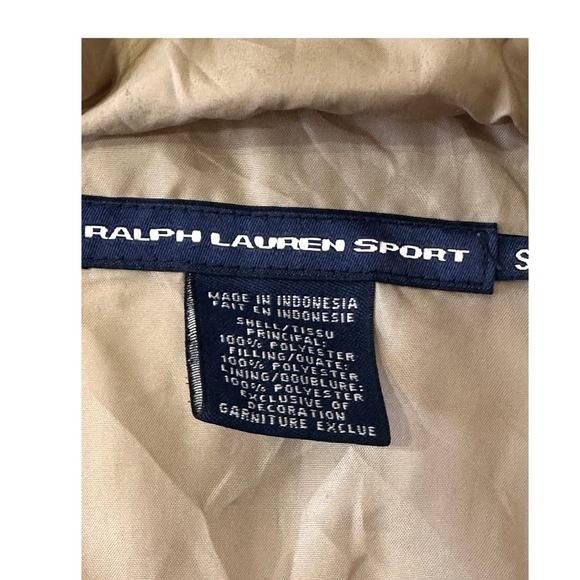 Ralph Lauren sport SZSM Quilted Barn Jacket Tan Polo Player Logo Full Zip Collar - Picture 11 of 16